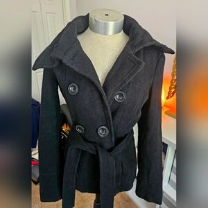 Arden B Black Double-Breasted Pea Coat